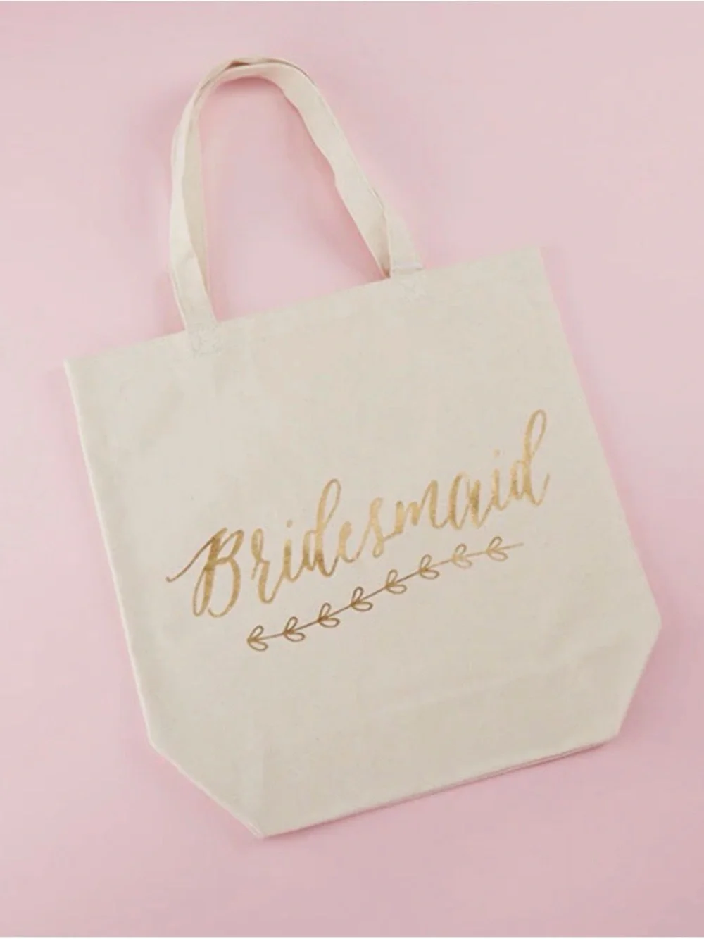 Bridesmaid Canvas Tote Bag in Cream with Gold Script NWT